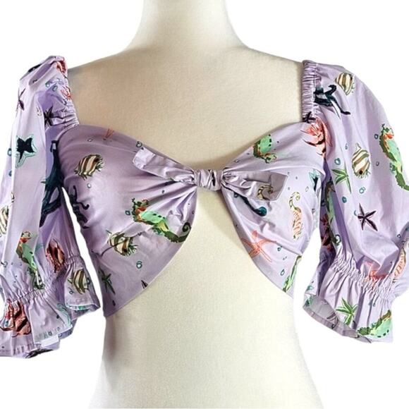 HILL HOUSE Isabella Cropped Top - Sea Creatures NWT Small - Picture 3 of 7